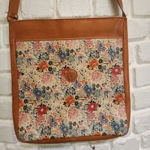 Firenze Moda Made In Italy Leather Floral Tan Crossbody Bag